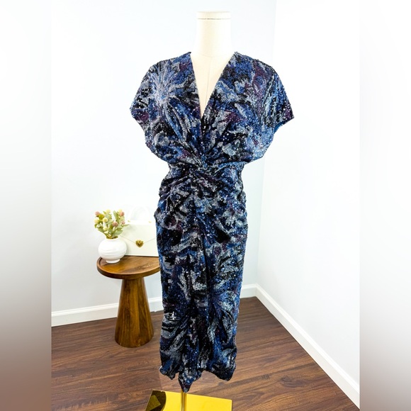 Prabal Gurung Jackie Twist-Front Sequin Cocktail Dress in Navy Multi